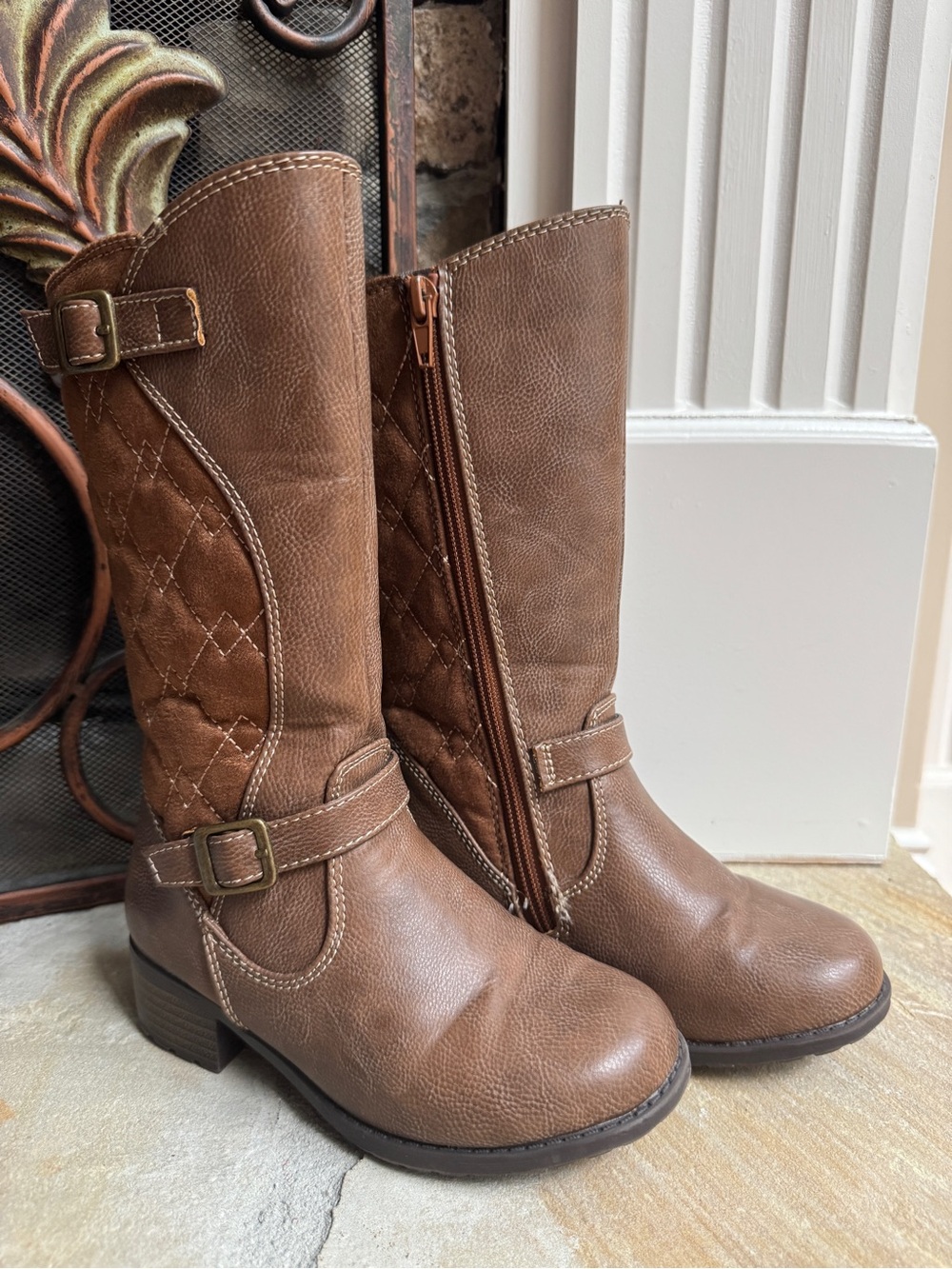 Girls Tall Brown Quilted Riding Boot 12C